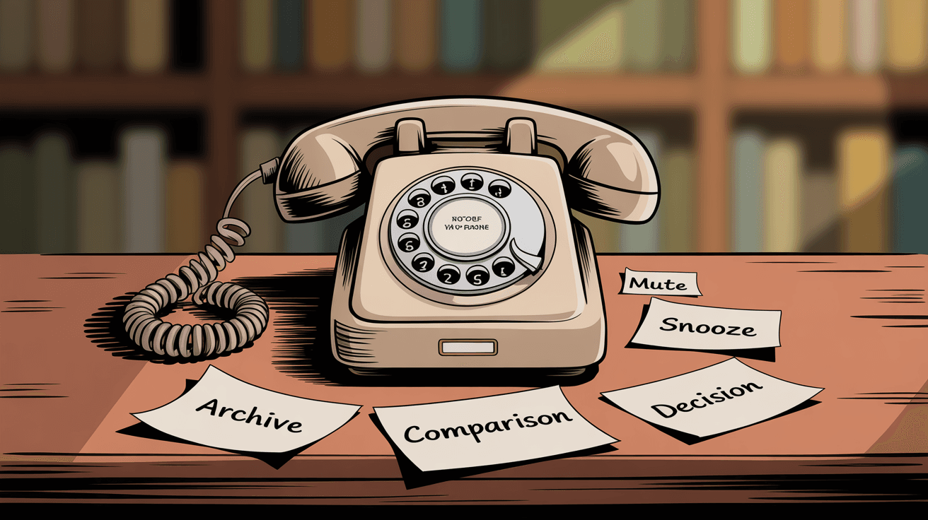 Visual comparison of Archive, Mute, and Snooze features in Gmail